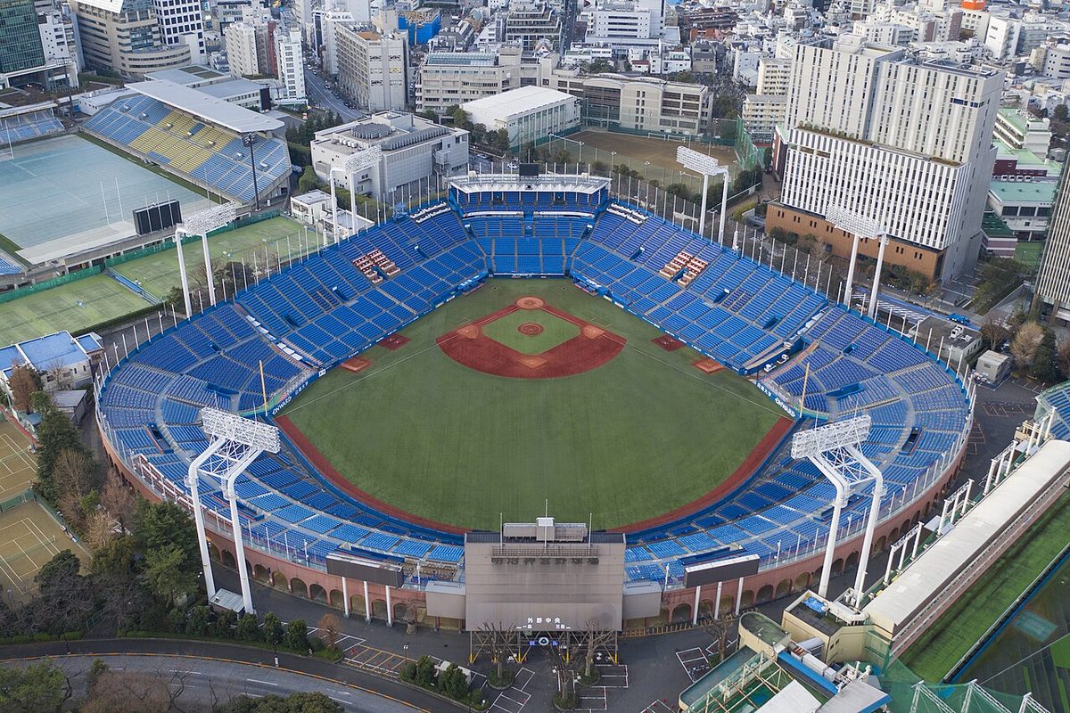 Aerial view of Meiji Jingu Stadium, Swallows home park