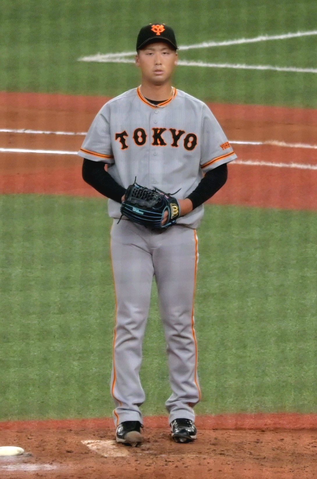 Yomiuri Giants pitcher in TOKYO road uniform, 2023